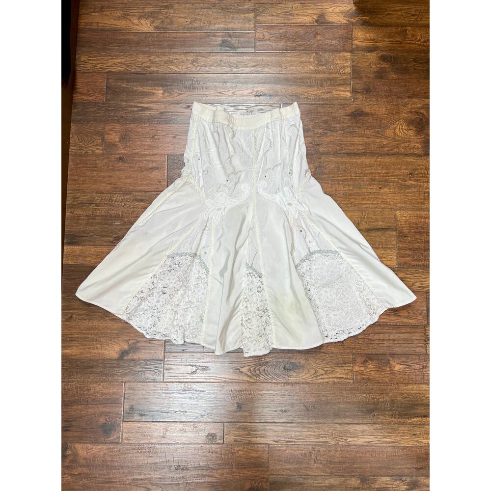 Vintage Romantic Bridal Cotton Lace Flare Midi Skirt Embroidered Panels Modelle